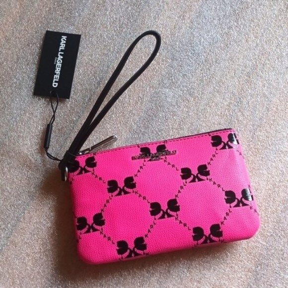 Karl Lagerfeld Handbags - SOLD - NWT Karl Lagerfeld Adele Pouch Wristlet Neon Pink / Black